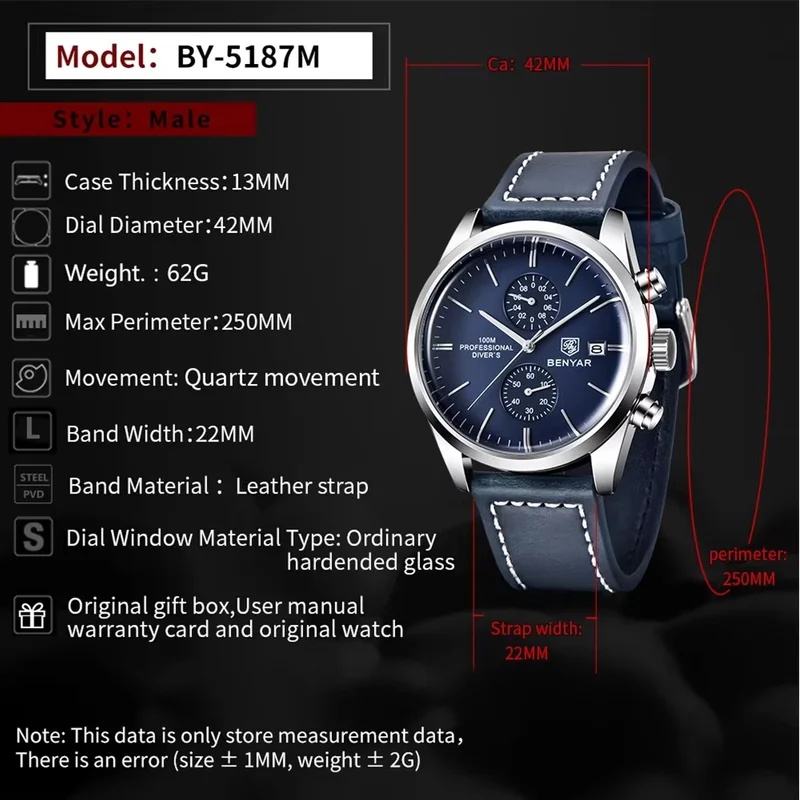 BENYAR Leather Men Quartz Wris - огляд і ціна Luxury Watch Maker